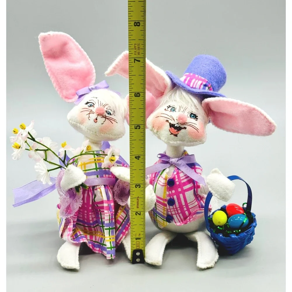Annalee Easter Bunny Rabbit Couple Pink Plaid Spring Decor 2016 B